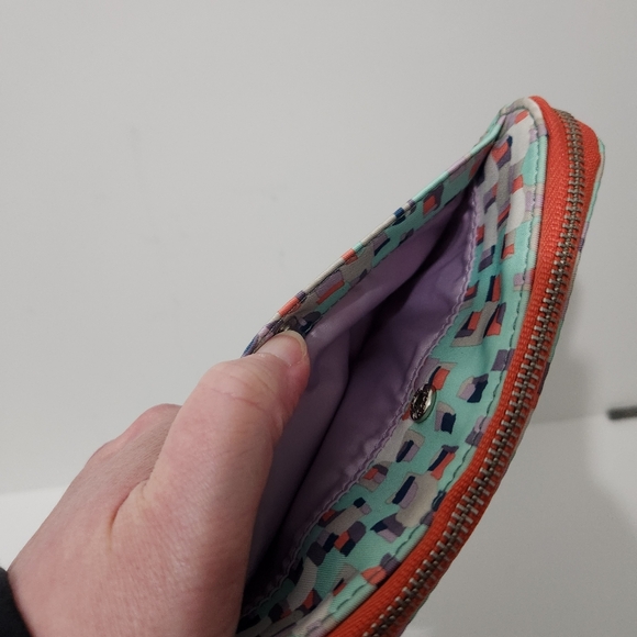 New Fossil Key-Per Wristlet Wrist Wallet  Canvas  Zip Around NWT Teal Coral - Picture 6 of 10